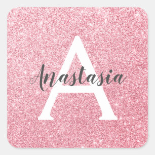 Adesivo Quadrado Glitter Dourado Rosa de Chic e Trendy Monograma de