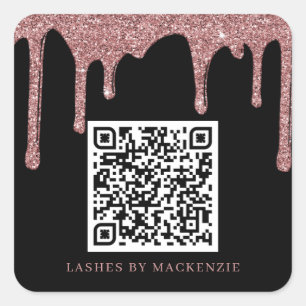 Adesivo Quadrado Glitter Dourado Rosa preto Drives QR Code Business