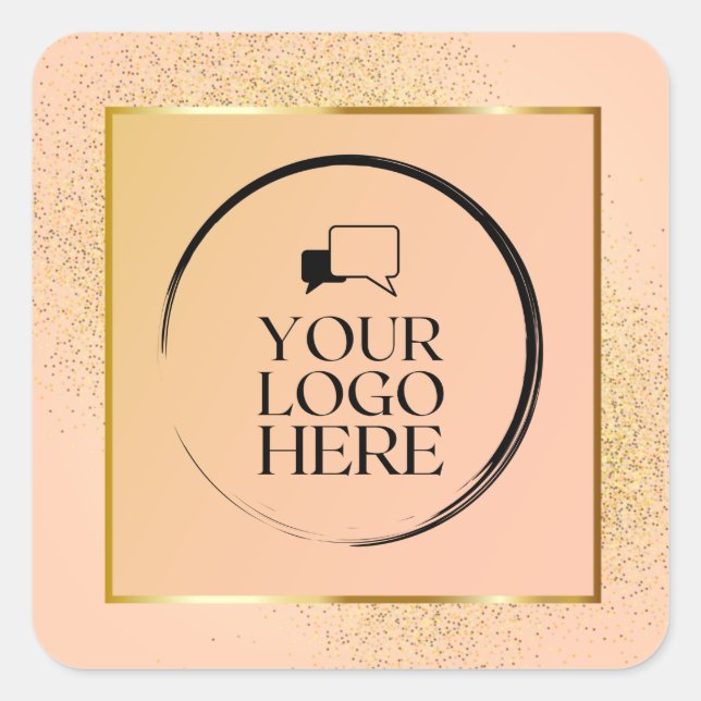 Adesivo Quadrado Glitter Dourado Simples Personalizado Sua Logotipo (Frente)