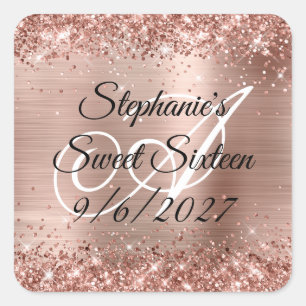 Adesivo Quadrado Glitter e Folha de Ouro Rosa Falso Sweet Sixteen