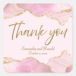 Adesivo Quadrado Glitter Rosa E Dourado Agradeço O Casamento