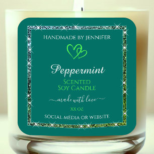 Adesivo Quadrado Glitter Sparkle de Rótulos de Produto Verde Bonit