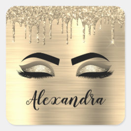 Adesivo Quadrado Glitter Sparkle Eyelashes Dourado Nome do Monogram