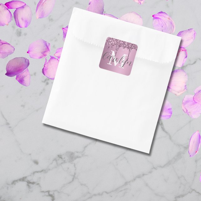 Adesivo Quadrado Glitter Sparkle Rosa Blush Girly Name (Criador carregado)