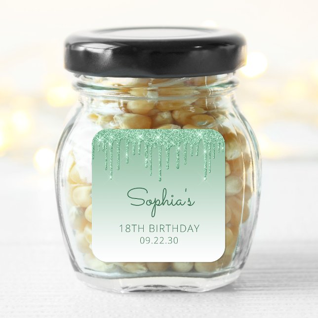 Adesivo Quadrado Glitter Verde 18ª Praça de Aniversário (Criador carregado)