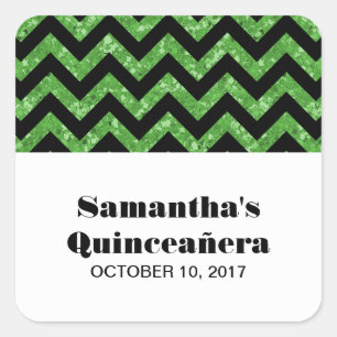 Adesivo Quadrado Glitter Verde Chevron Quinceañera Stickers