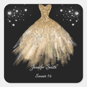 Adesivo Quadrado Glitters Dourados Elegantes Glitters Doce Dezessei