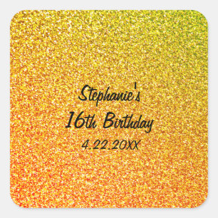 Adesivo Quadrado Glittery Dourado Sweet Sessenta e dezesseis Festas