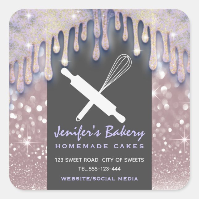 Adesivo Quadrado Glittery dris rolando pin whisky padaria chef (Frente)