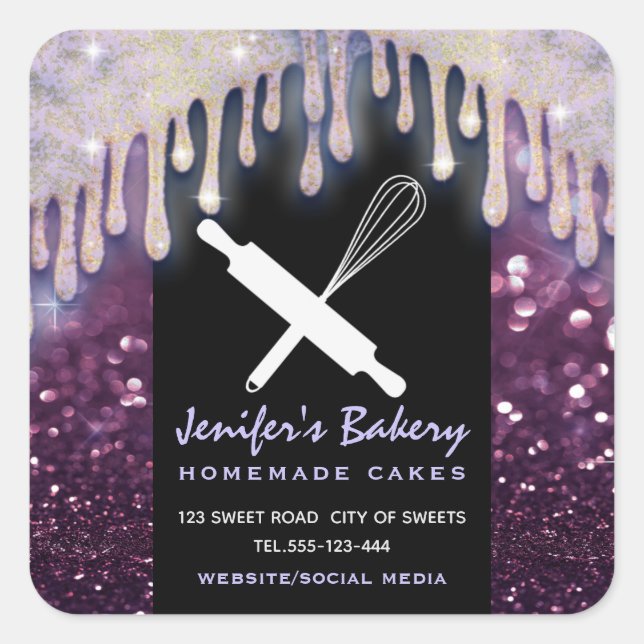 Adesivo Quadrado Glittery dris rolando pin whisky padaria chef (Frente)