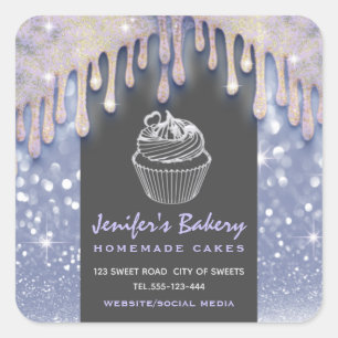 Adesivo Quadrado Glittery moderna dribla script bakery chef