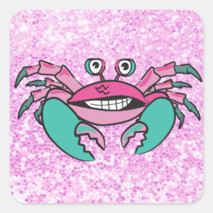 Adesivo Quadrado Glittery Pink and Teal Crab Sticker