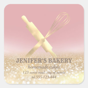 Adesivo Quadrado Glittery sparkle roling pin & whisky chef bakery
