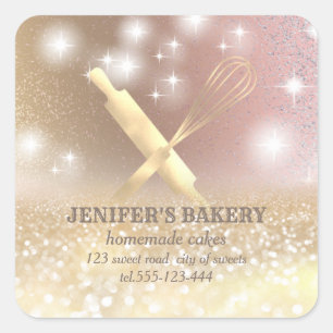 Adesivo Quadrado Glittery sparkle roling pin & whisky chef bakery