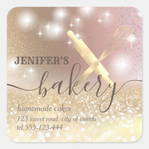 Adesivo Quadrado Glittery sparkle roling pin & whisky chef bakery