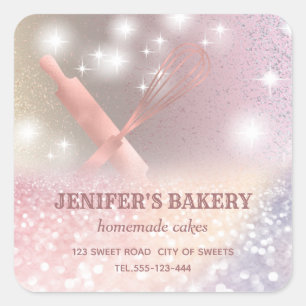 Adesivo Quadrado Glittery sparkle roling pin & whisky chef bakery