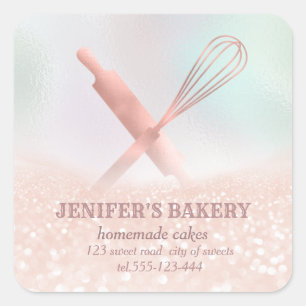Adesivo Quadrado Glittery sparkle roling pin & whisky chef bakery