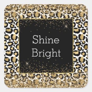 Adesivo Quadrado Glitz de Impressão do Leopardo Dourado Preto