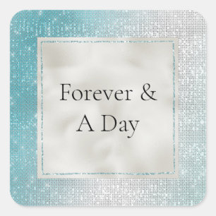 Adesivo Quadrado Glitzy Aqua Ombre Sparkle Wedding