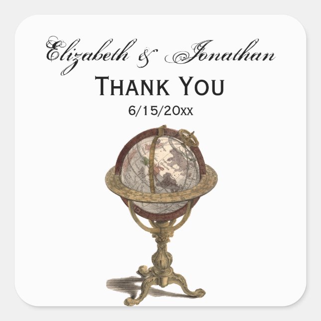 Adesivo Quadrado Globo Antigo, Selos de Envelope BG Branco (Frente)