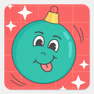 Adesivo Quadrado Globo de Natal enfrenta retrato feliz sorriso