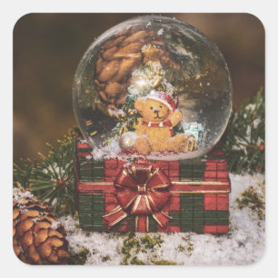 Adesivo Quadrado Globo de neve com Urso Bonito