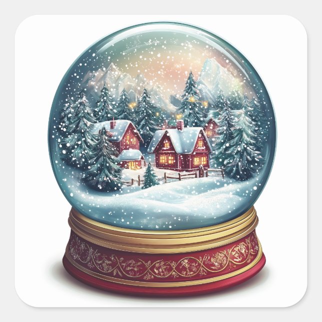 Adesivo Quadrado Globo de neve de Natal com uma design minúscula vi (Frente)