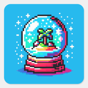 Adesivo Quadrado Globo Tropical de Neve Única Pixel Art Beach Winte