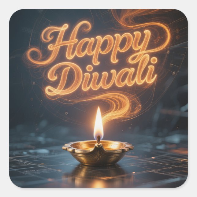 Adesivo Quadrado Glowing Happy Diwali Diya Sticker Design (Frente)