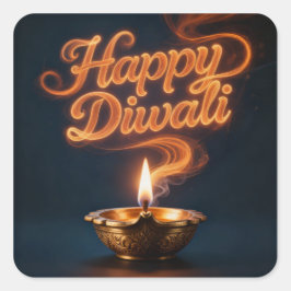 Adesivo Quadrado Glowing Happy Diwali Diya Sticker Design