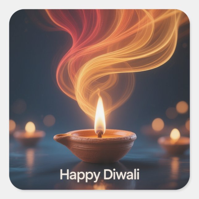 Adesivo Quadrado Glowing Happy Diwali Diya Sticker Design (Frente)