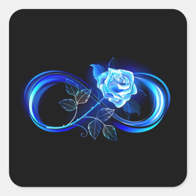 Adesivo Quadrado Glowing infinity with blue rose (Frente)