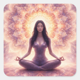 Adesivo Quadrado Glowing Mandala Meditation Woman Custom Name      