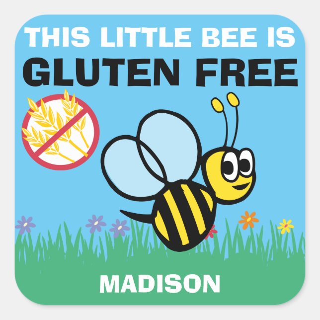 Adesivo Quadrado Gluten Free Bumblebee Celiac Stickers (Frente)