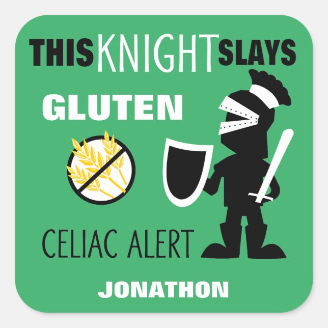 Adesivo Quadrado Gluten Free Celiac Alert Green Knight Kids (Frente)