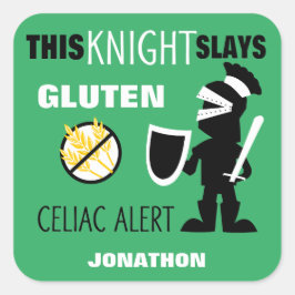 Adesivo Quadrado Gluten Free Celiac Alert Green Knight Kids