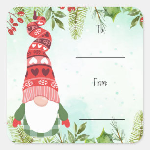 Adesivo Quadrado Gnome de Folhagem de Natal Frutas