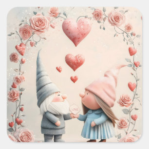 Adesivo Quadrado Gnome Whimsical Love: Adorável Arte Dia de os namo