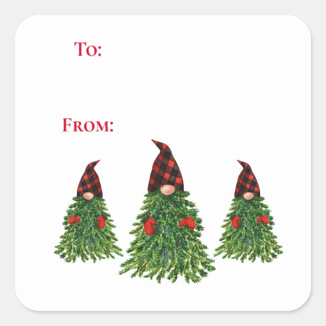 Adesivo Quadrado Gnomo Christmas Tree Buffalo Check To E From (Frente)