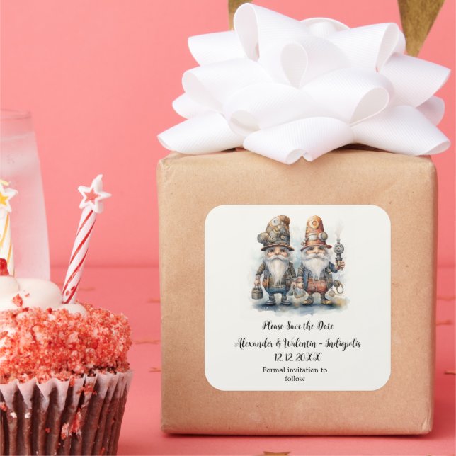 Adesivo Quadrado Gnomo de Festa Salve a data (Festa)