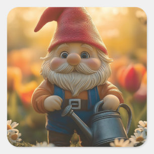 Adesivo Quadrado Gnomo de Jardim Adorável com Água Doce