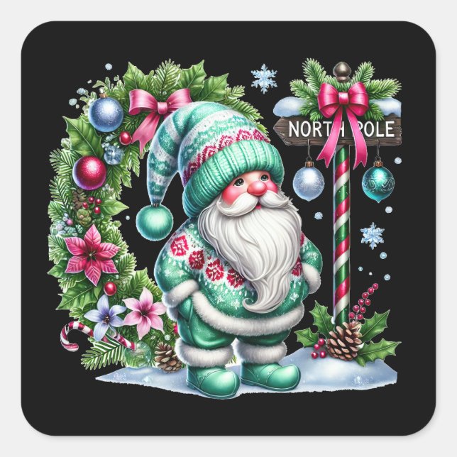 Adesivo Quadrado Gnomo do Polo Norte Festivo (Frente)