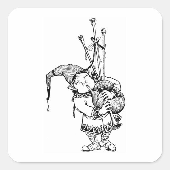 Adesivo Quadrado Gnomo e seus Bagpipe (Frente)