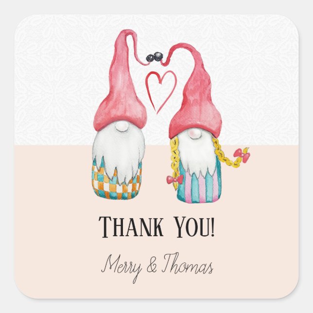 Adesivo Quadrado Gnomos De Natal Apaixonados Pintados À Mão (Frente)
