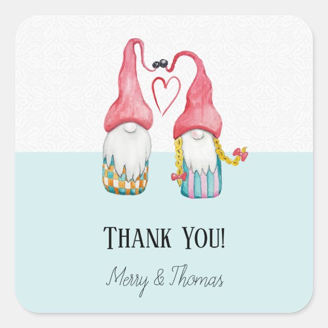 Adesivo Quadrado Gnomos De Natal Apaixonados Pintados À Mão (Frente)