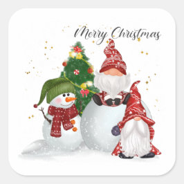 Adesivo Quadrado Gnomos de Natal Feliz Homens de Neve