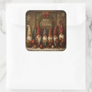 Adesivo Quadrado Gnomos de Natal Lindos e Alegres