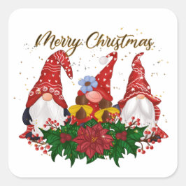 Adesivo Quadrado Gnomos de Natal Poinsettia Floresta Caprichosa