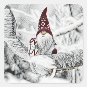 Adesivo Quadrado Gnomos na pintura a aquarela da neve