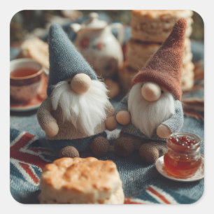 Adesivo Quadrado Gnomos Patrióticos Aproveitando o Tea da Tarde Bri